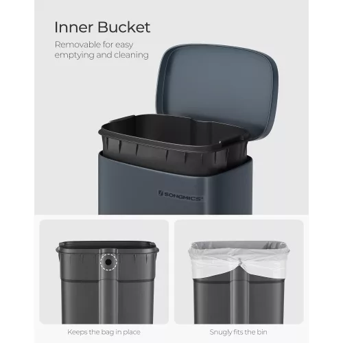 SONGMICS Konyhai Szemetes Kuka, 30 L-es Lábtámaszos Kuka Műanyag Belső Vödörrel, Fedéllel,