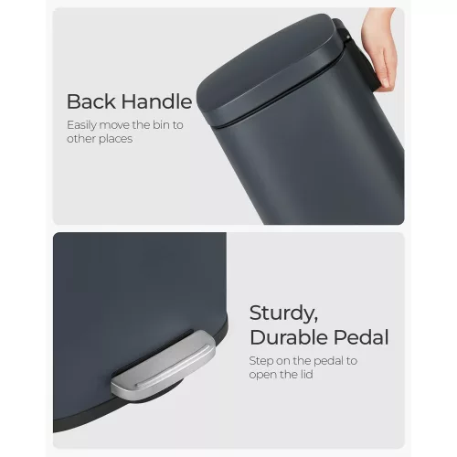 SONGMICS Konyhai Szemetes Kuka, 30 L-es Lábtámaszos Kuka Műanyag Belső Vödörrel, Fedéllel,