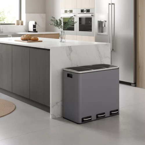 Szelektív szemeteskuka 3x18L, matt szürke, 15 szemeteszsákkal