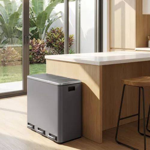 Szelektív szemeteskuka 3x18L, matt szürke, 15 szemeteszsákkal