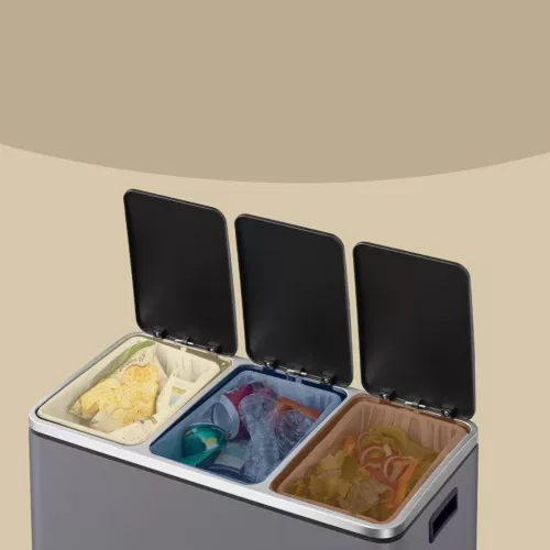 Szelektív szemeteskuka 3x18L, matt szürke, 15 szemeteszsákkal