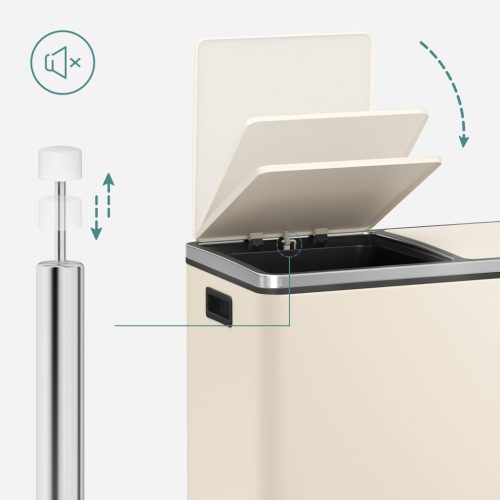 Szelektív szemeteskuka 2x30L, krém, pedálos, lágyan záródó fedél, 41x31x47cm