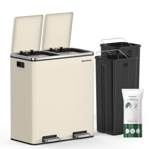 Szelektív szemeteskuka 2x30L, krém, pedálos, lágyan záródó fedél, 41x31x47cm