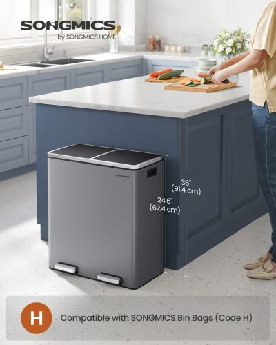 Szelektív szemeteskuka 2x30L, fém, 2 rekeszes, pedálos, lágyan záródó, antracit