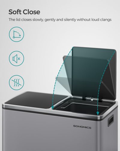 Szelektív szemeteskuka 2x30L, fém, 2 rekeszes, pedálos, lágyan záródó, antracit