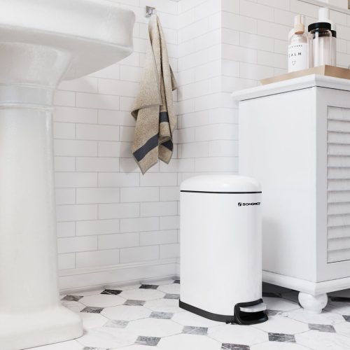 SONGMICS Keskeny Szemetes, 10L Pedálos Szemetes, Acél, Kivehető Belső Vödör, Lassú