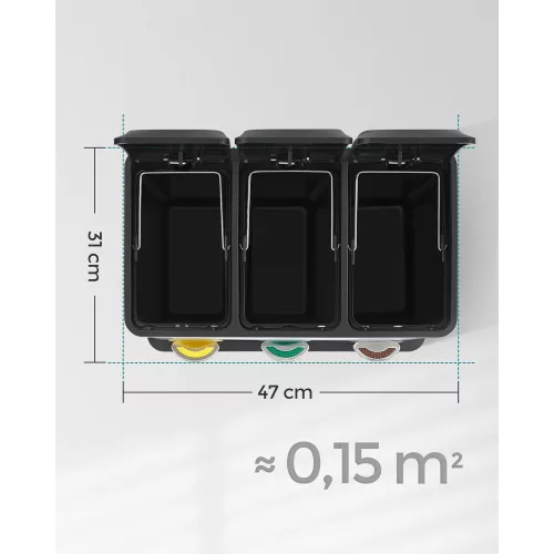 SONGMICS Hulladékgyűjtő, 3 az 1-ben lábbal működtethető kuka, 24 literes fém szemetes,