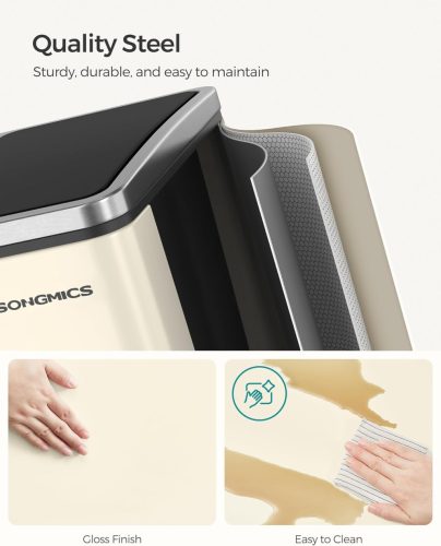 Szelektív szemeteskuka 2x15L, pedálos, lágyan záródó, acél, homokbézs és tinta