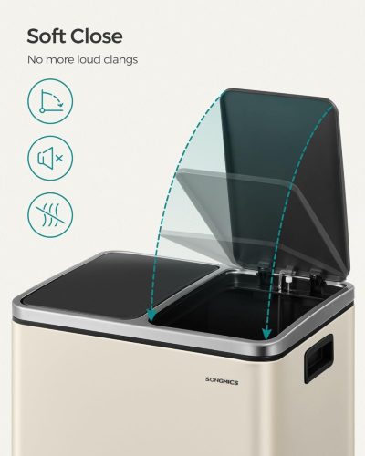 Szelektív szemeteskuka 2x15L, pedálos, lágyan záródó, acél, homokbézs és tinta