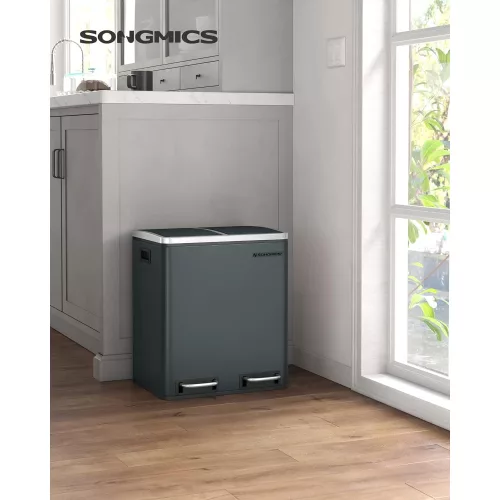 SONGMICS Konyhai Szemetes, 2 x 15 L-es Acél Hulladékgyűjtő, Lépéses Szemetes Belső