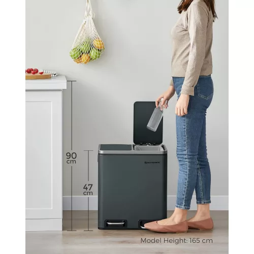 SONGMICS Konyhai Szemetes, 2 x 15 L-es Acél Hulladékgyűjtő, Lépéses Szemetes Belső