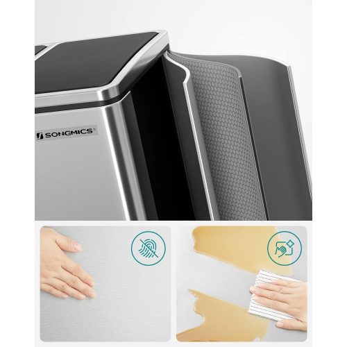 SONGMICS Újrahasznosító kuka, 2 x 15L acél szemetes kuka, lépéses kuka belső vödörrel és