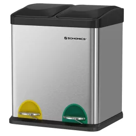  Szelektív szemetes, 30L, 2x15L, belső vödrökkel, színkódolt pedálok, ezüst és