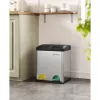 Szelektív szemetes, 30L, 2x15L, belső vödrökkel, színkódolt pedálok, ezüst és