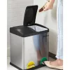 Szelektív szemetes, 30L, 2x15L, belső vödrökkel, színkódolt pedálok, ezüst és