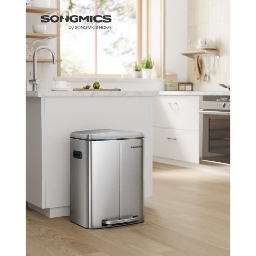 SONGMICS Dupla Szemetes, 2 x 20 L Konyhai Szemetes, Két Rekeszes Fém Pedálos Szemetes,