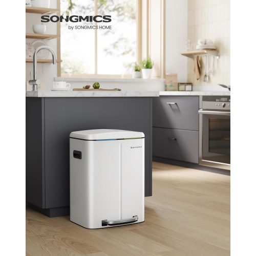 SONGMICS Dupla szemetes, 2 x 20 L konyhai szemetes, két rekeszes fém lábas szemetes, műanyag