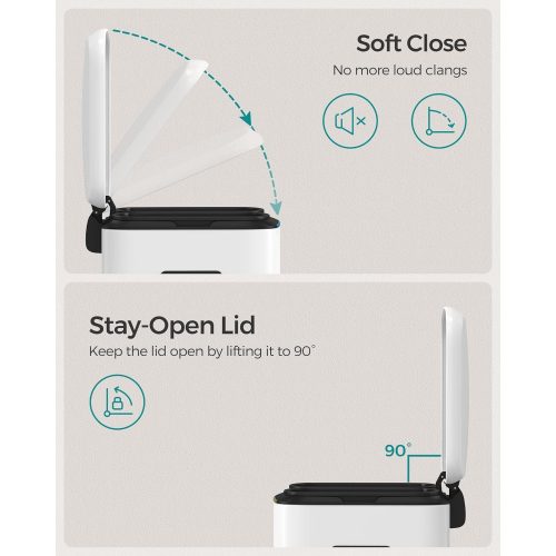 SONGMICS Dupla szemetes, 2 x 20 L konyhai szemetes, két rekeszes fém lábas szemetes, műanyag