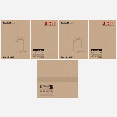 SONGMICS Dupla szemetes, 2 x 20 L konyhai szemetes, két rekeszes fém lábas szemetes, műanyag