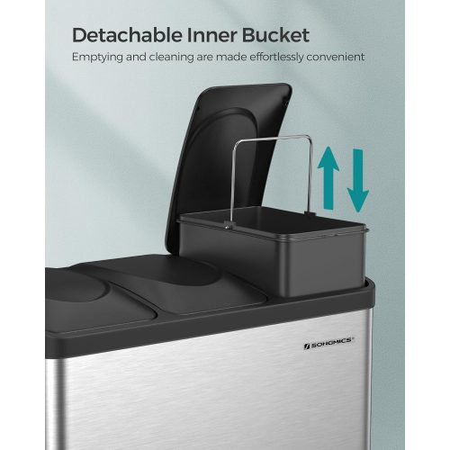 SONGMICS Újrahasznosító kuka, lábas kuka, 45 literes fém szemetes, hulladék szétválasztó