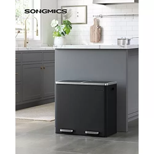 Kétrekeszes szemetes, 2 x 24L, lábpedálos, fekete