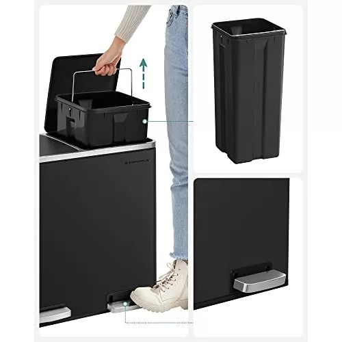 Kétrekeszes szemetes, 2 x 24L, lábpedálos, fekete