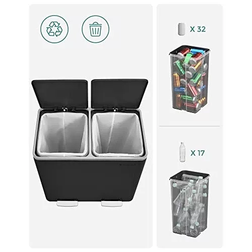 Kétrekeszes szemetes, 2 x 24L, lábpedálos, fekete