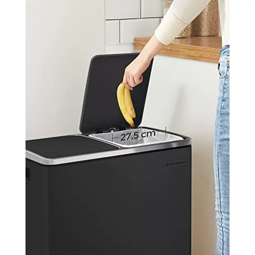 Kétrekeszes szemetes, 2 x 24L, lábpedálos, fekete