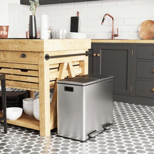 Szelektív szemeteskuka 2x24L, pedálos, lágy záródás, fekete 40x30x60cm