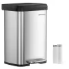 Konyhai szemetes 50L, pedálos, fém, fedéllel, ezüst és fekete