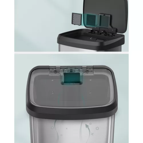 Konyhai szemetes 50L, pedálos, fém, fedéllel, ezüst és fekete