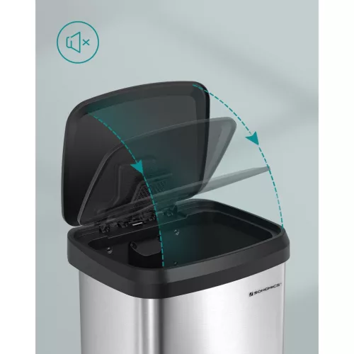 Konyhai szemetes 50L, pedálos, fém, fedéllel, ezüst és fekete