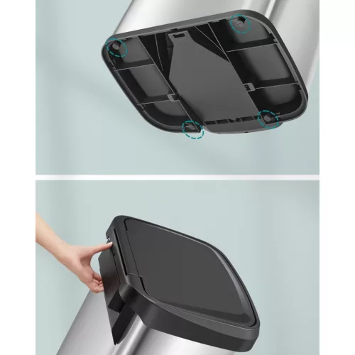 Konyhai szemetes 50L, pedálos, fém, fedéllel, ezüst és fekete