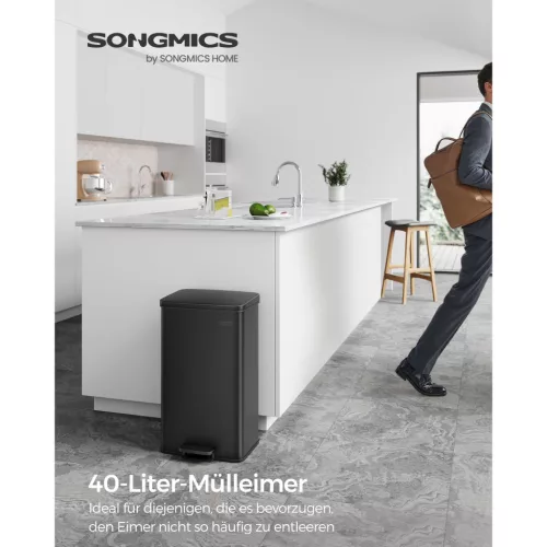 SONGMICS Konyhai Szemetes, 10,5 Gallon (40L) Szemetes, Nagy Pedálos Szemetes Fedéllel,