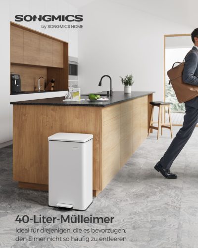 SONGMICS LTB540W4002 40 literes acél lábbal működtethető szemetesvödör fedéllel és 15