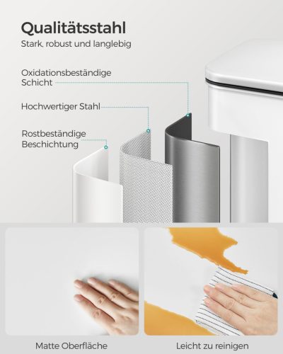 SONGMICS LTB540W4002 40 literes acél lábbal működtethető szemetesvödör fedéllel és 15