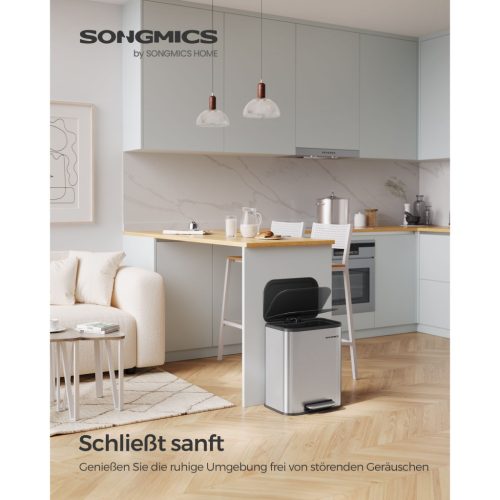 SONGMICS Konyhai Szemetes, 20 Literes Szemetes Fedéllel, Pedálos Szemetes, Acél, Lágy