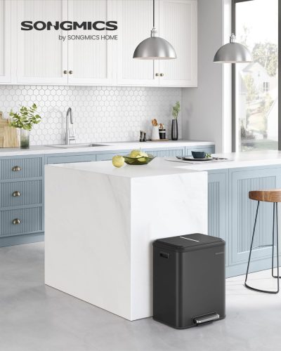 Szelektív szemeteskuka 2x15L, pedálos, rozsdamentes acél, légmentes, 41x31x47cm