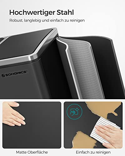 SONGMICS Hulladékgyűjtő, 3 x 18 L-es háromrekesszes konyhai szemetes, lábbal működtethető,