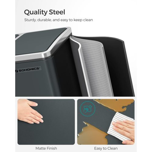 SONGMICS Hulladékgyűjtő, 3 x 18 L-es háromrekesszes konyhai szemetes, lábbal működtethető,