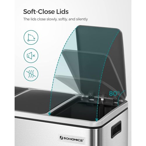 SONGMICS Hulladékgyűjtő, 3 x 18 L-es háromrekesszes konyhai szemetes, lábbal működtethető,