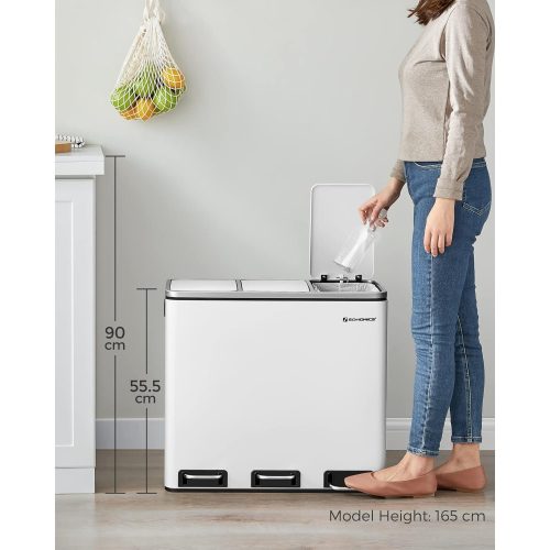 SONGMICS Hulladékgyűjtő, 3 x 18 L-es háromrekesszes konyhai szemetes, lábbal működtethető,