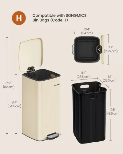 Konyhai szemetes, 30L, rozsdamentes acél, homok bézs