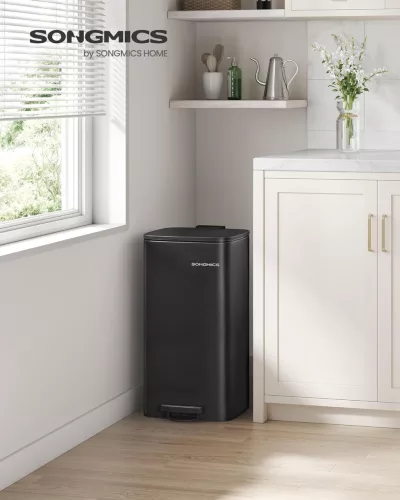 Konyhai szemetes, 30L, belső vödörrel, pedálos, fekete