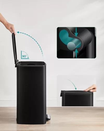 Konyhai szemetes, 30L, belső vödörrel, pedálos, fekete
