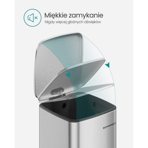 Szemeteskuka, 30L, pedálos, acél, lágy záródás, ezüst 30x30x70cm