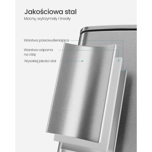 Szemeteskuka, 30L, pedálos, acél, lágy záródás, ezüst 30x30x70cm