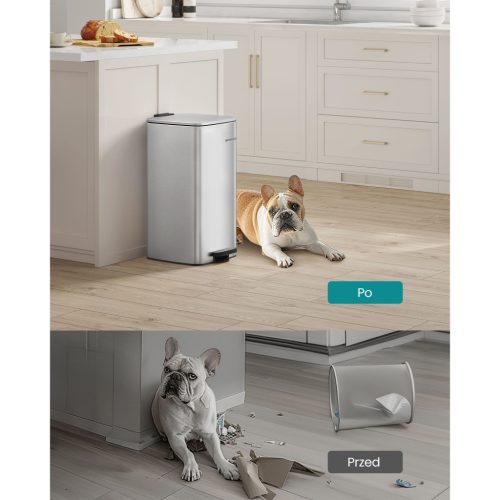 Szemeteskuka, 30L, pedálos, acél, lágy záródás, ezüst 30x30x70cm