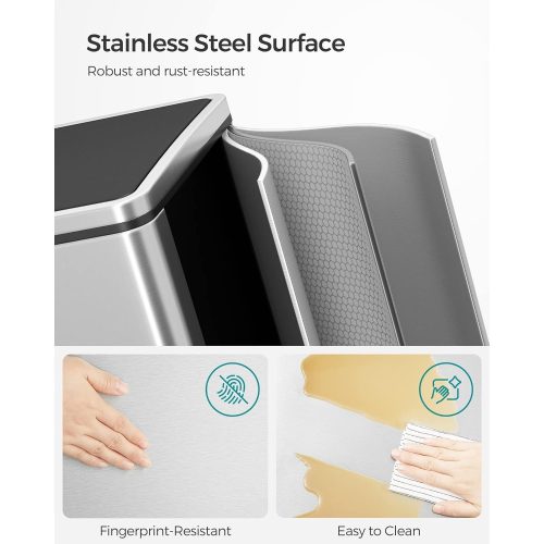 SONGMICS Dupla szemetes, 2 x 30 L-es két rekeszes konyhai szemetes, 15 szemeteszsák, fém lábbal