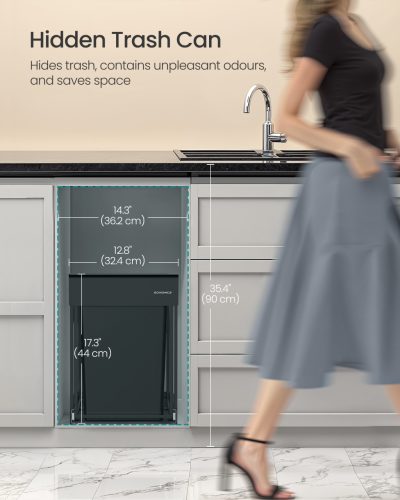 Szelektív szemeteskuka, 2x20L, beépített, sima kihúzás, acél, tinta fekete